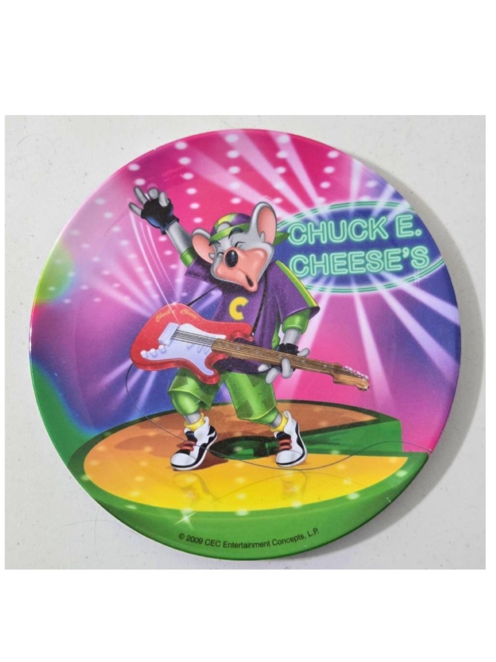 Rare Plate Chuck E. Cheese Rocker Multicolor Round 8” Plastic 2009